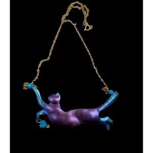 14kgf Pendant Necklace Playful Gradient Purple to Blue Spotted Cat 16" Chain